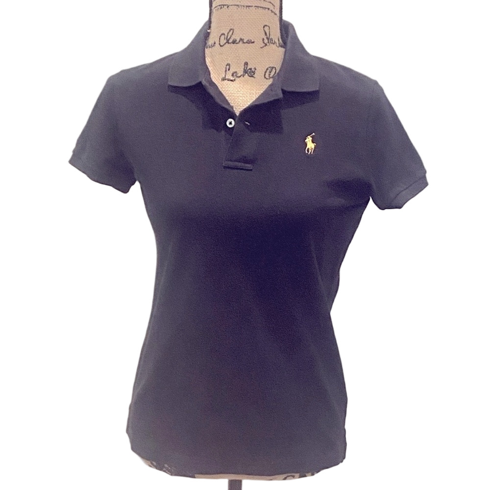 Ralph Lauren Blue Label Black Skinny Polo with Baylor University Logo. EA009